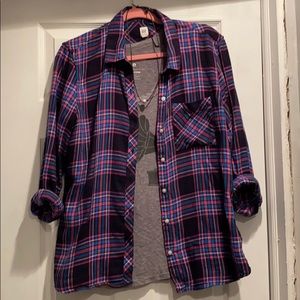 Gap blue and pink plaid boyfriend flannel